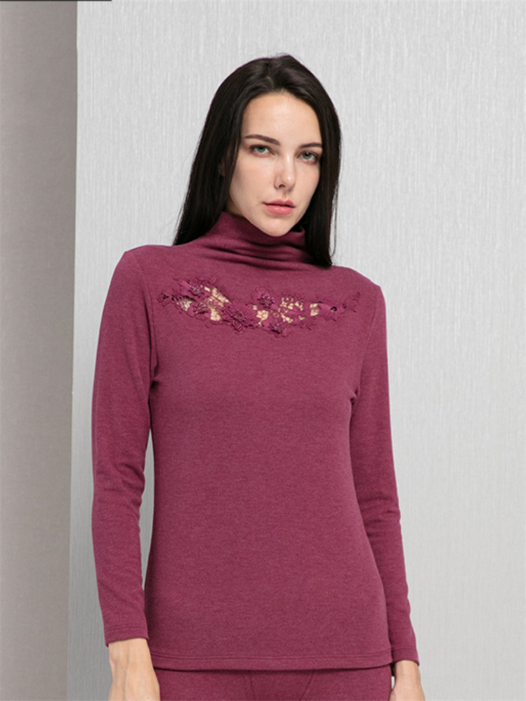 纤丝鸟暖意健康超暖女士半高领长袖打底衫2件组·麻紫红