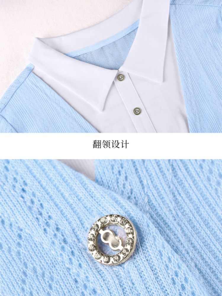 轩凌子气质假两件翻领针织衫XS82610081·浅花灰