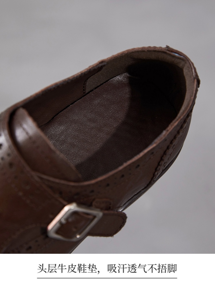 【手抓纹头层牛皮】至美轻软双扣乐福鞋ZM269009·黑色