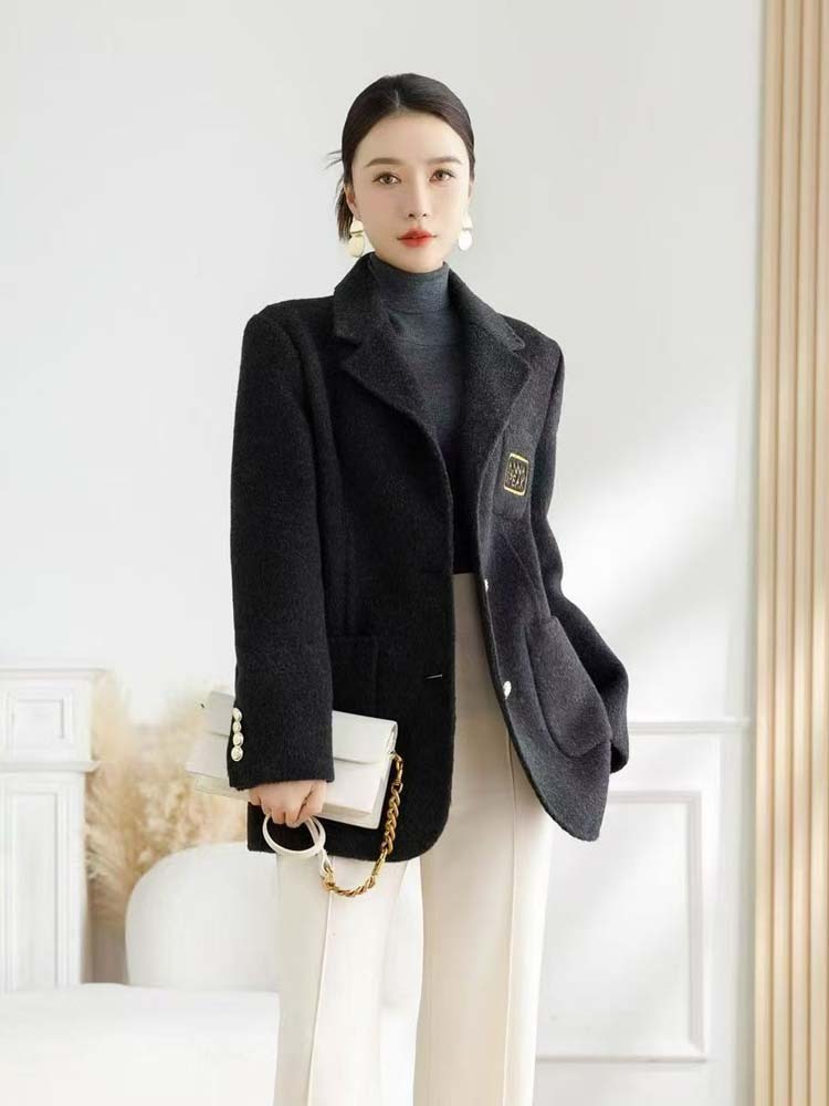 高奢定制款秋冬新款牦牛绒桑蚕丝澳羊毛西装外套·深灰色