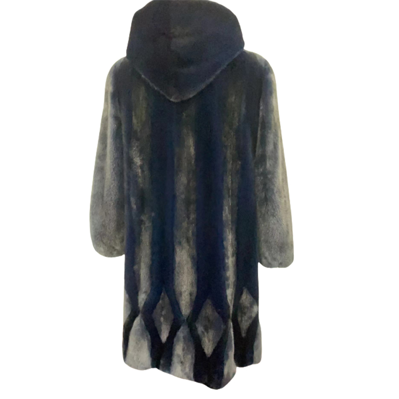 索娜斯华丽连帽丹麦进口水貂大衣·深蓝色