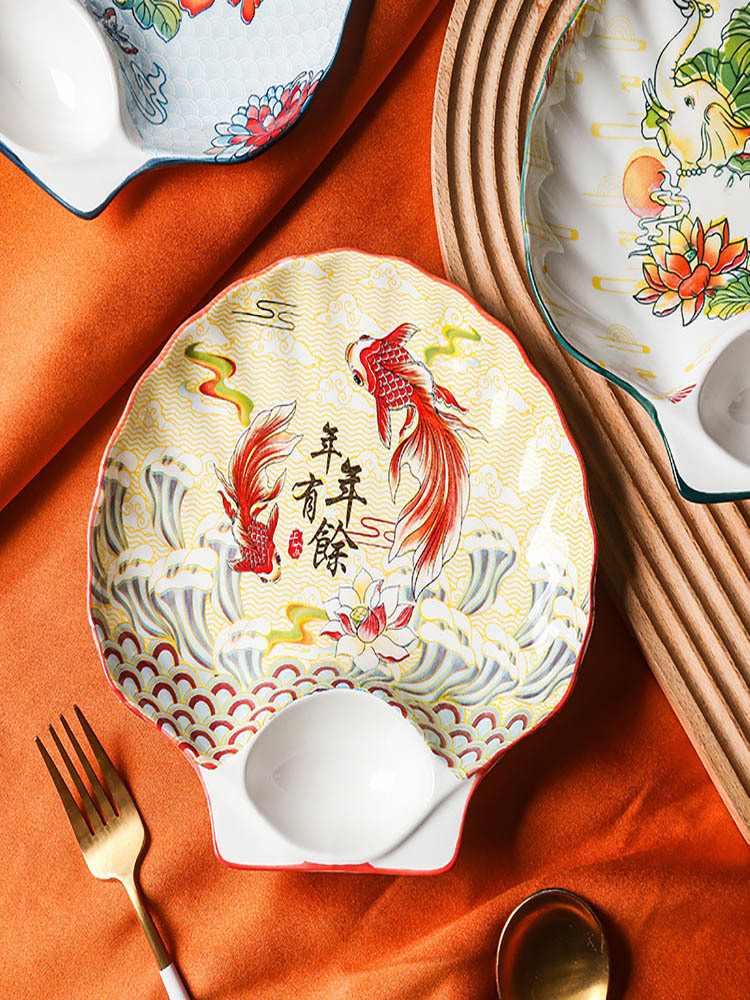 创意中国风年年有鱼陶瓷饺子盘（4只装）·年年有鱼