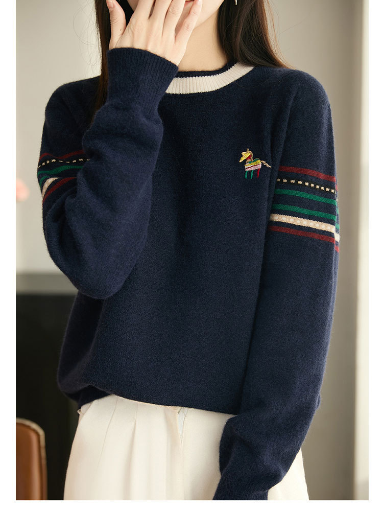 法式高端撞色小马刺绣加厚保暖减龄打底衫毛衣·红色