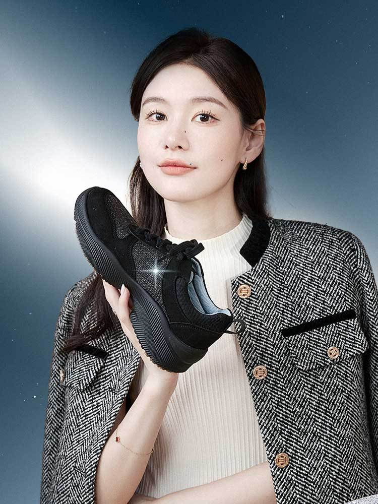 日本品牌pansy女士彩线编织款休闲鞋·黑色