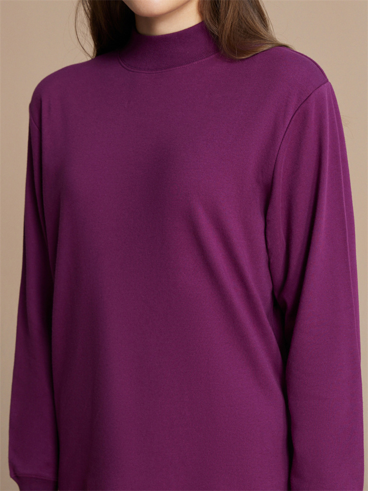 纤丝鸟舒适全棉女士半高领上衣-2件组·葡萄紫