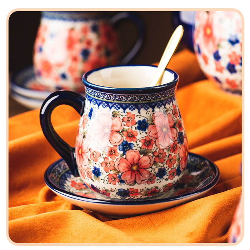 家用波兰陶瓷家庭客厅下午茶具喝水咖啡杯碟十件套装·雪墨梅
