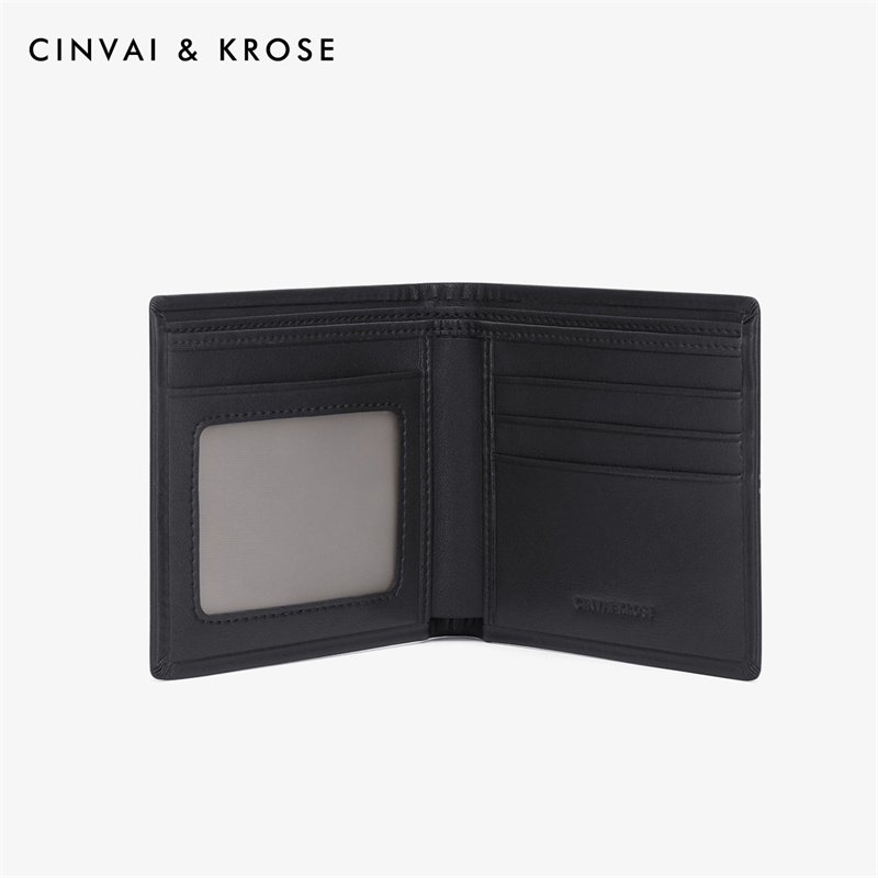 CinvaiKrose 钱包男士牛皮短款软牛皮钱夹潮牌休闲学生皮夹子D6301·黑色