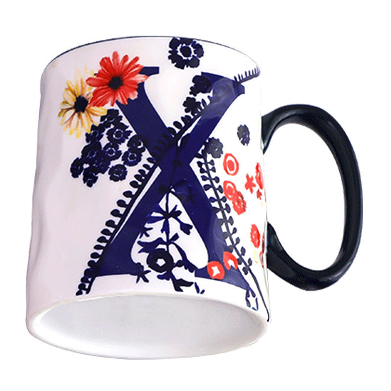 宝优妮创意陶瓷杯子情侣水杯姓名字母马克杯牛奶杯茶杯·锥形手捏字母杯X