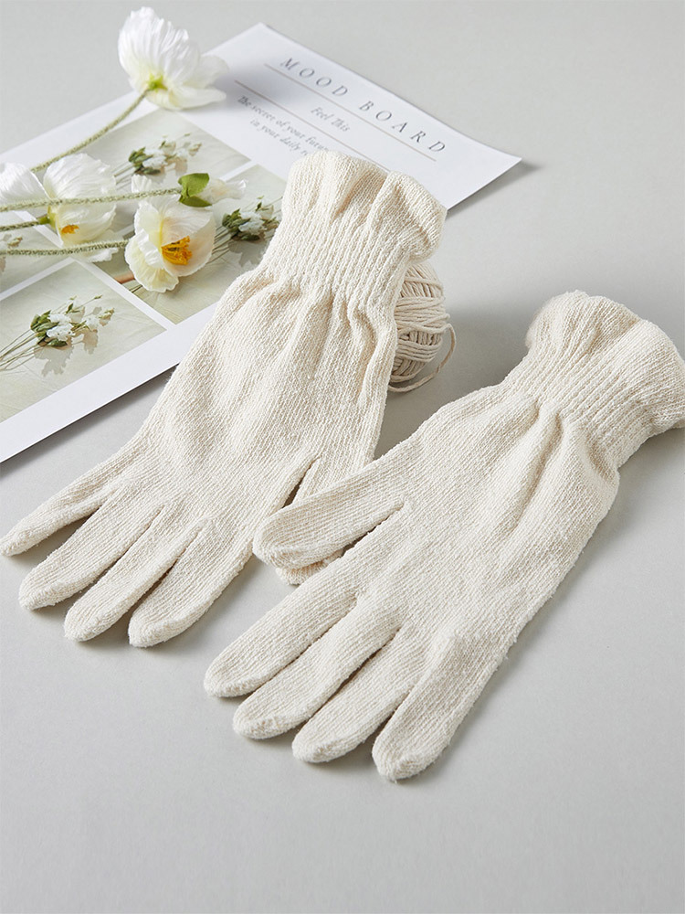 天然桑蚕丝油丝养肤保暖手套·白色