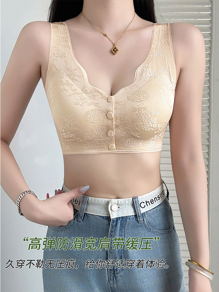 【2件组/新款特价】典雅国风浮雕提花开扣轻薄聚拢内衣·绿色+紫色