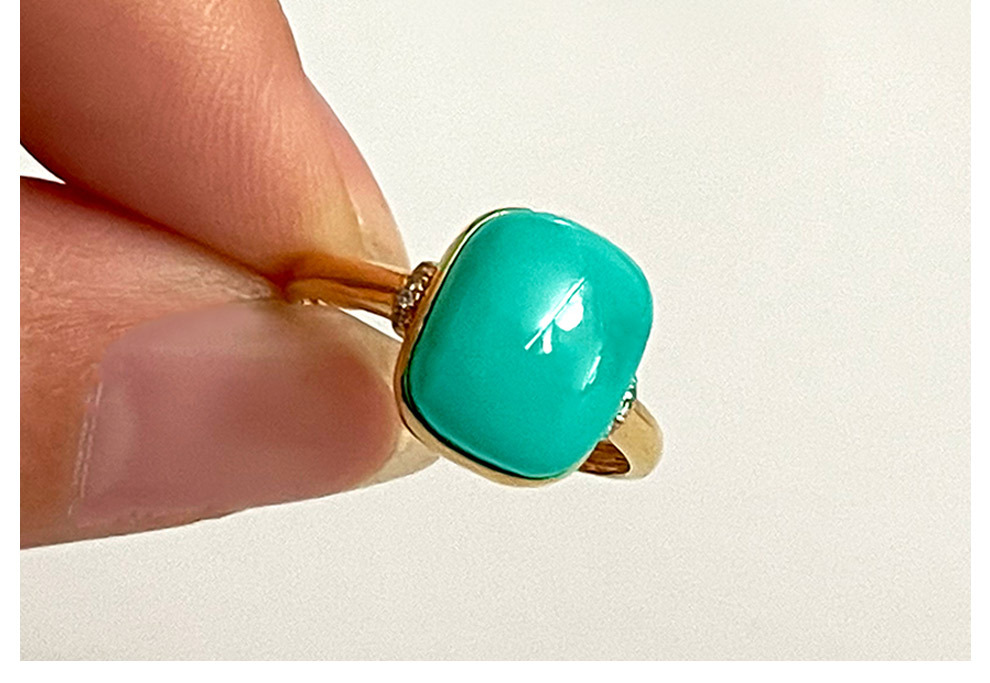 曼丽翠18k金镶钻蓝绿色绿松石方形包镶戒指