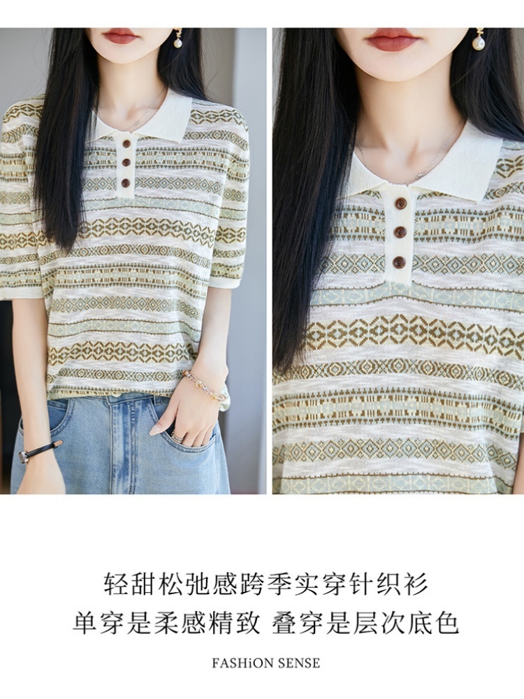 特舒竹节麻撞色提花条纹针织衫JS-512·POLO领