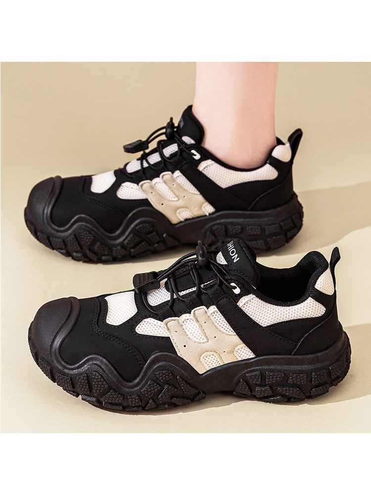 【大牌同款】活力多彩户外圆头超防滑松紧带透气登山鞋·黑色