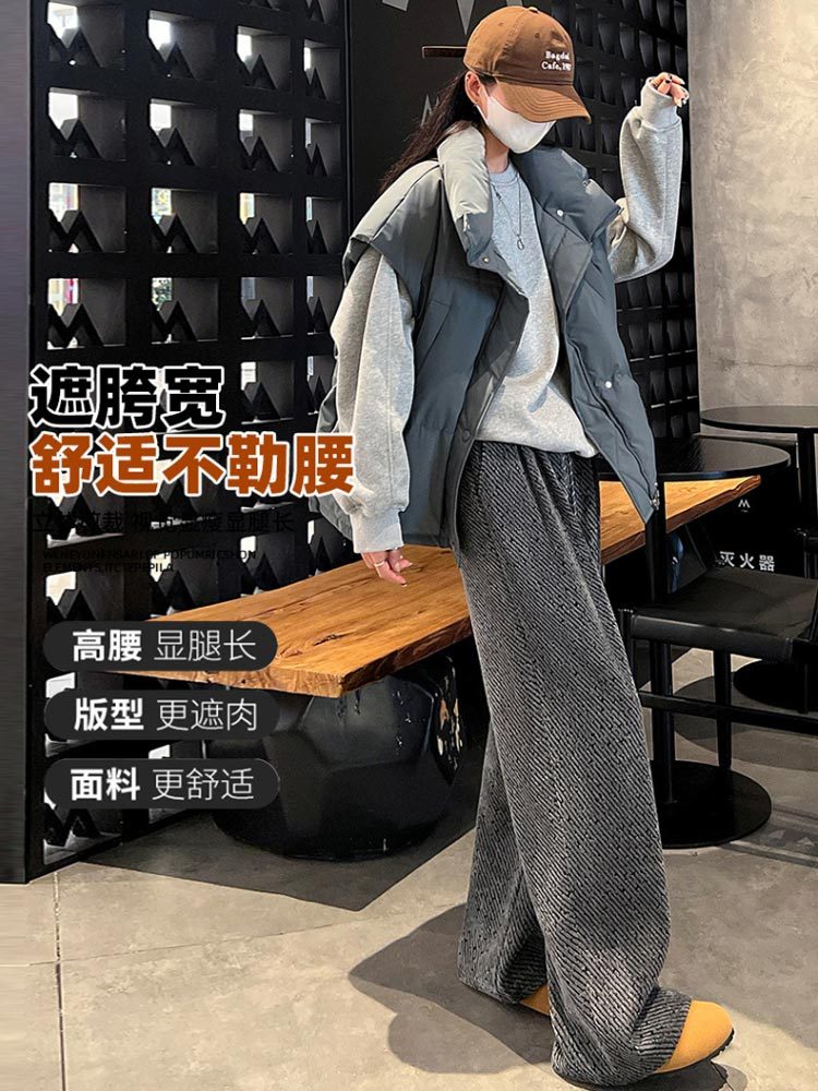 亮丝雪尼尔针织垂感阔腿裤A9026#·深灰色