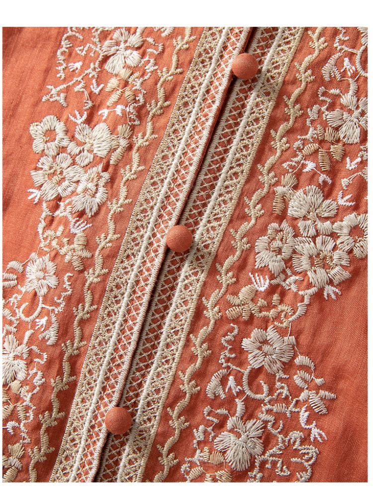 【100苎麻】可风各刺绣七分袖衬衫63052·藏青色