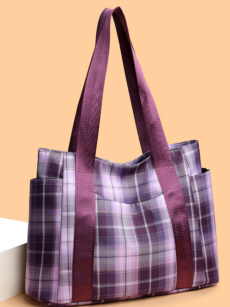 时尚经典格纹帆布大包·粉色