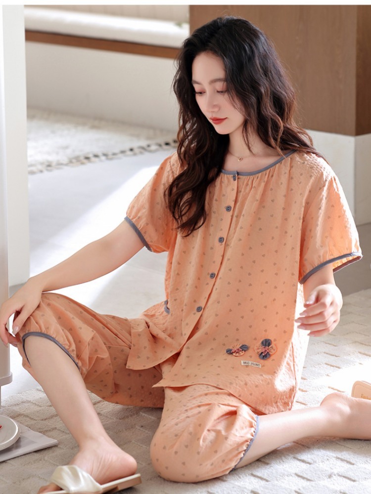 【梭织纯棉】安曼高级感短袖七分裤家居服6350·X6348风铃蓝