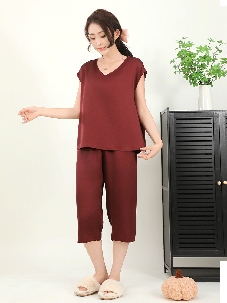 驰萱莱赛尔家居服套装·酒红色