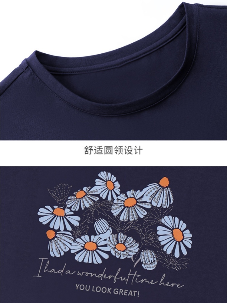 【93精梳棉】轩凌子雏菊刺绣T恤S82520022·天蓝色