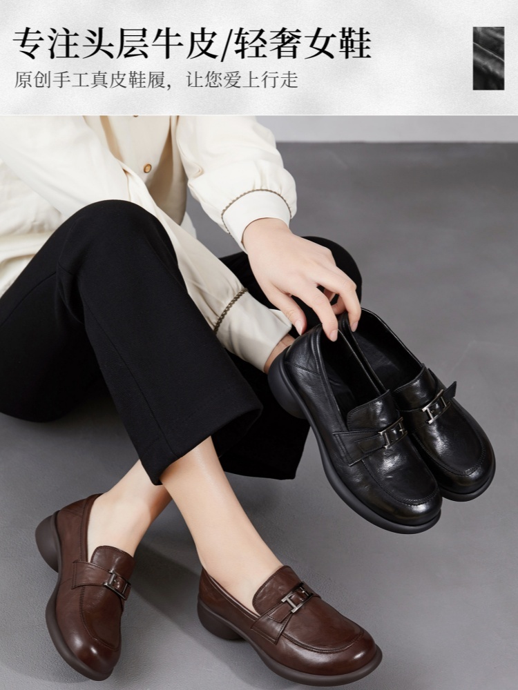 【手抓纹头层牛皮】至美轻软金属扣乐福鞋ZM269008·棕色