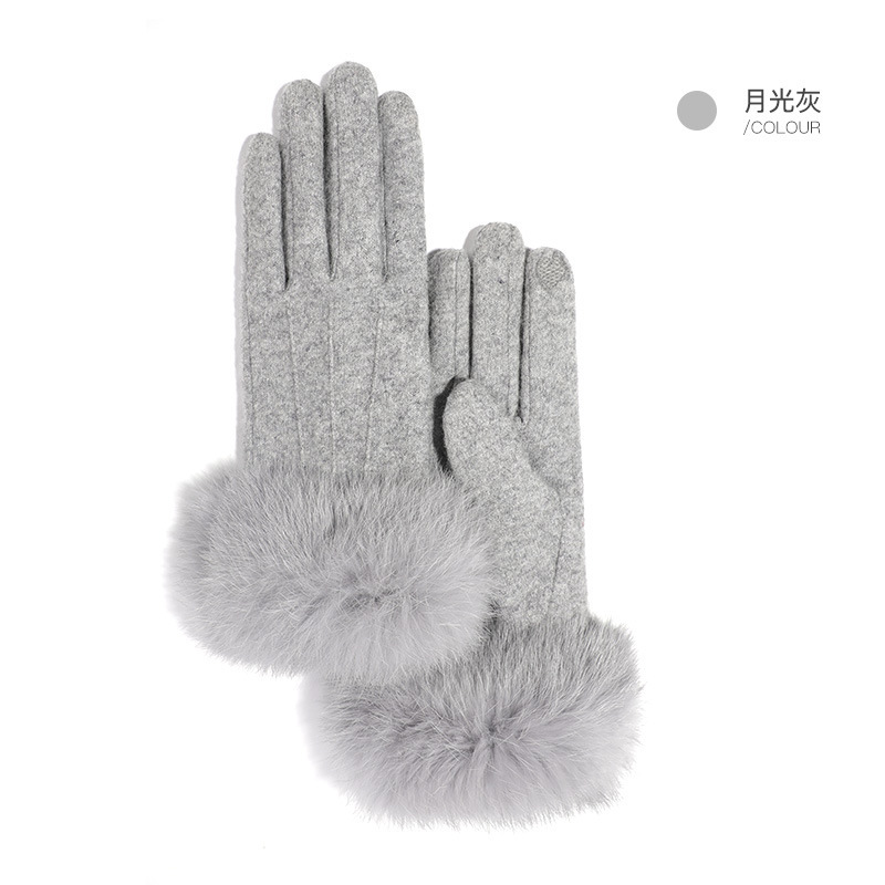 羊绒兔毛触屏双层保暖防寒时尚手套·月光灰