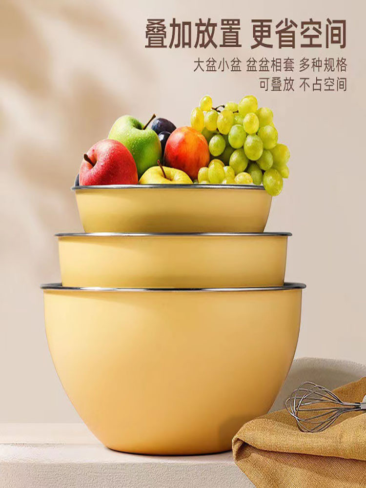 （两只装）304不锈钢加厚料理盆碗带刻度打蛋和面大容量碗（黄色24cm*2)