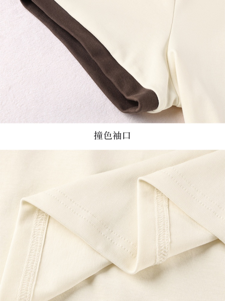 【92精梳棉】轩凌子减龄撞色圆领短袖T恤XS82620001·奶杏色
