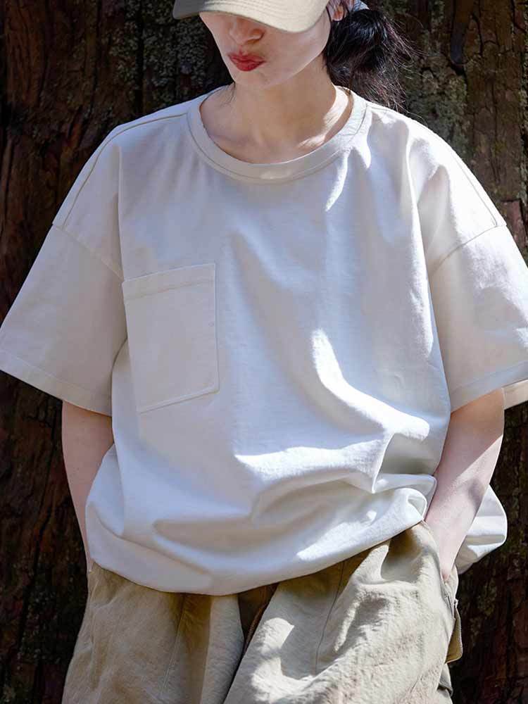 婵阅专柜高货白色棉舒适干爽手工刷色针织短袖T恤·6042-自由白
