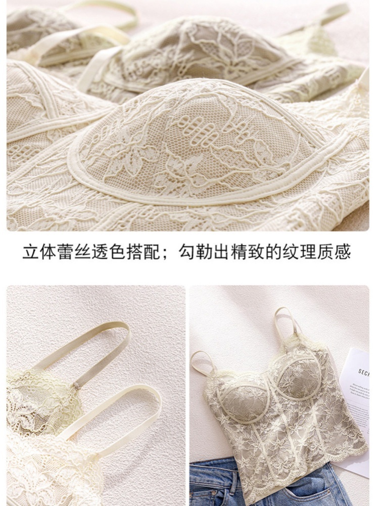 【罩杯一体】2件赛蔻法式蕾丝V领鱼骨设计背心S331·复古红