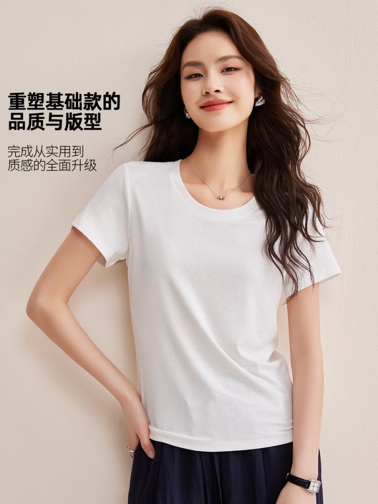 【天丝亚麻】修娴鱼骨线圆领短袖T恤M696·水蓝色