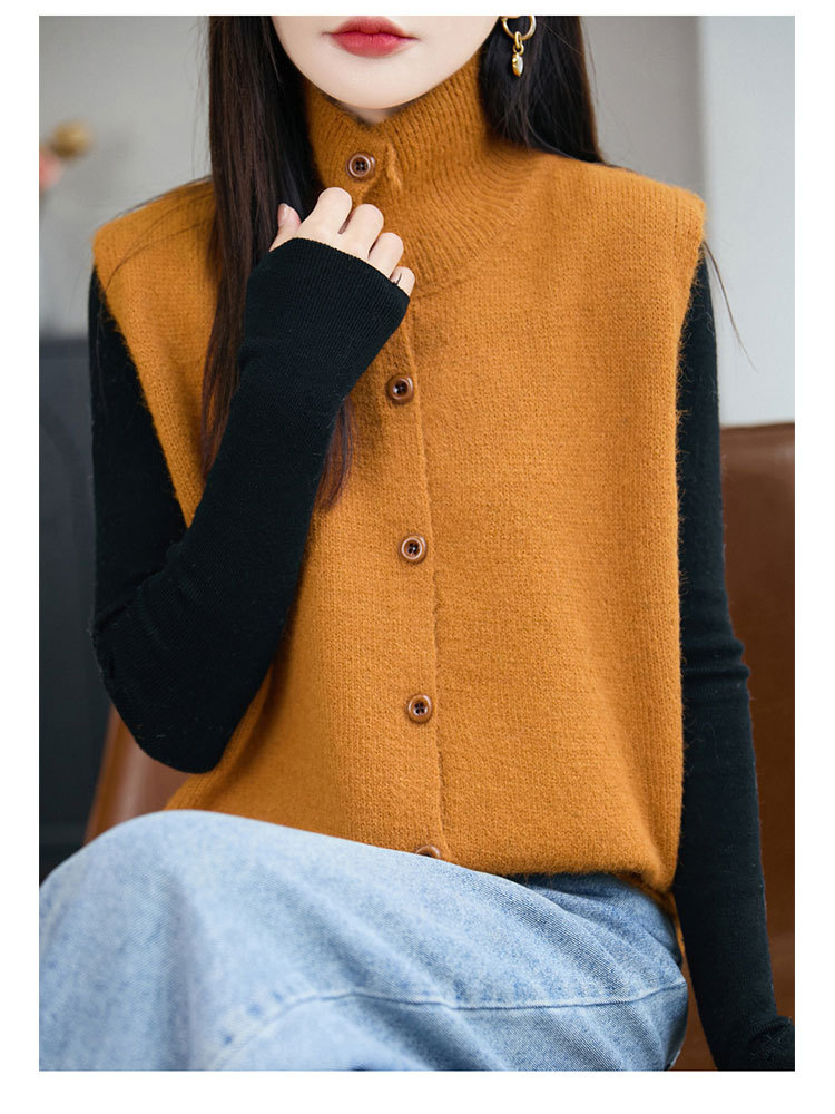 新款安迪绒高领开扣外搭叠穿气质百搭背心马甲·深灰