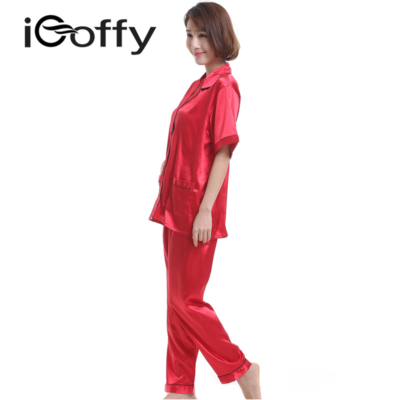欧菲(icoffy) 女士短袖雪纺家居服套装(OFSY008)-红色