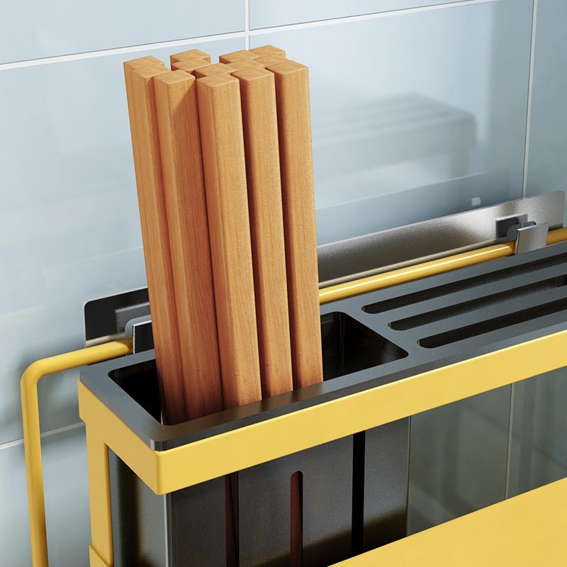 厨房二代台面刀架筷子筒菜板收纳置物架·黄色