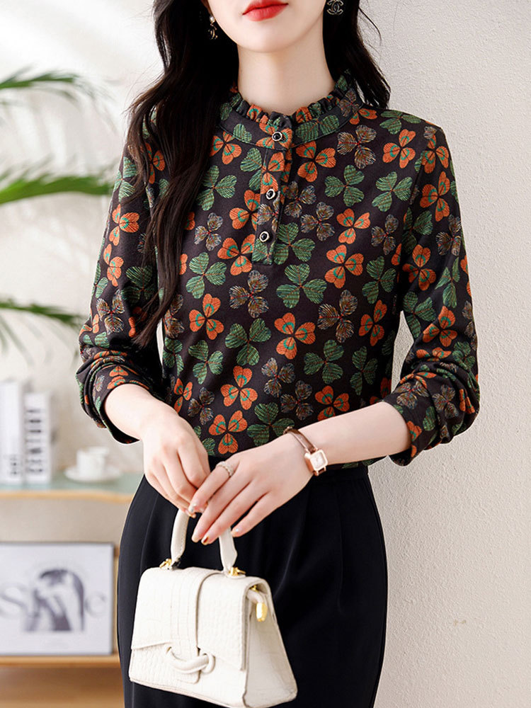 【爆款特价】新款澳绒印花保暖靓丽减龄显瘦百搭上衣·橘色花