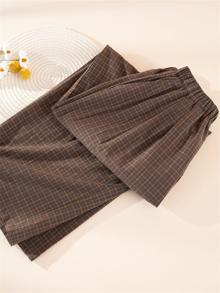 棉朵妮水洗棉-格子单品长裤（女）·莫奈格子咖