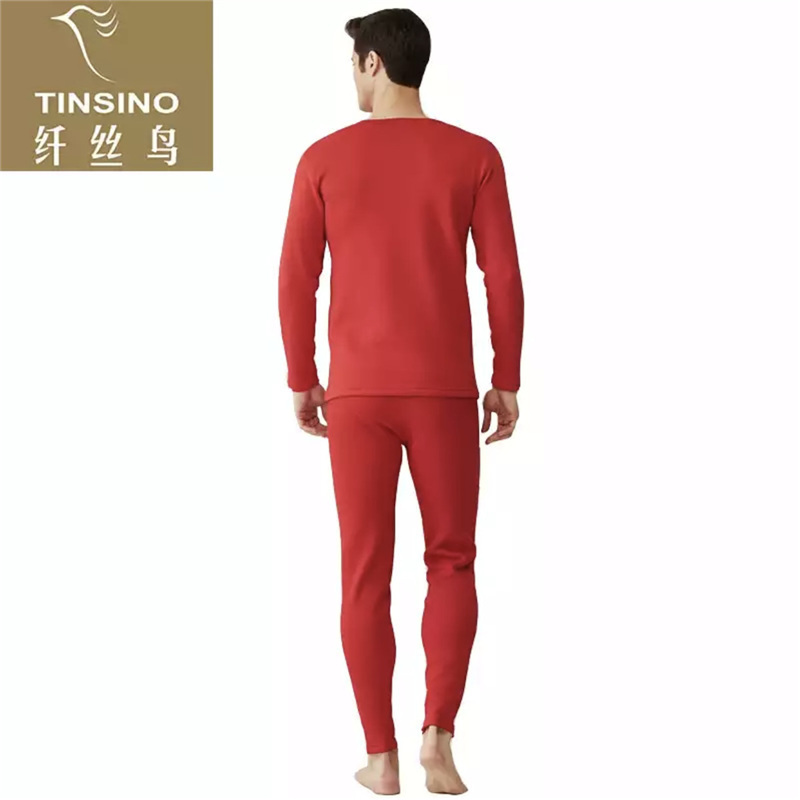 纤丝鸟超柔倍暖绒系列男士圆领护膝套装·中国红