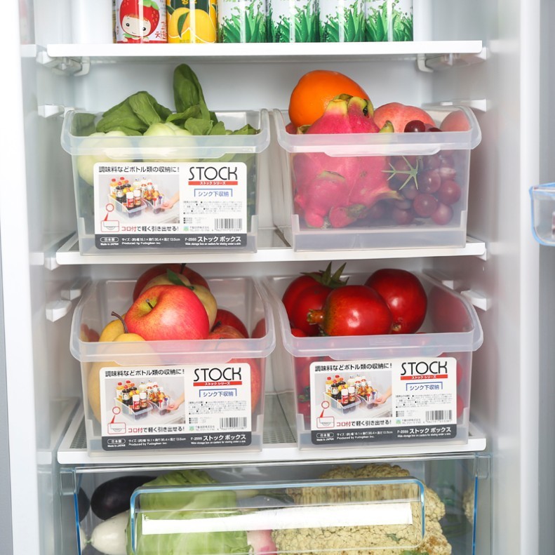 2只装日式抽屉式冰箱保鲜收纳盒厨房食品收纳整理盒透明塑料蔬菜收纳盒·透明-无盖