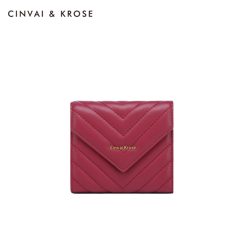 CinvaiKrose 钱包女短款时尚迷你零钱包多功能钱夹潮K6055·复古玫红-短款