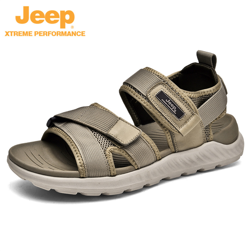 jeep新款凉鞋男透气运动魔术贴露趾防滑P321291503·军绿色（运动鞋小一码拍）