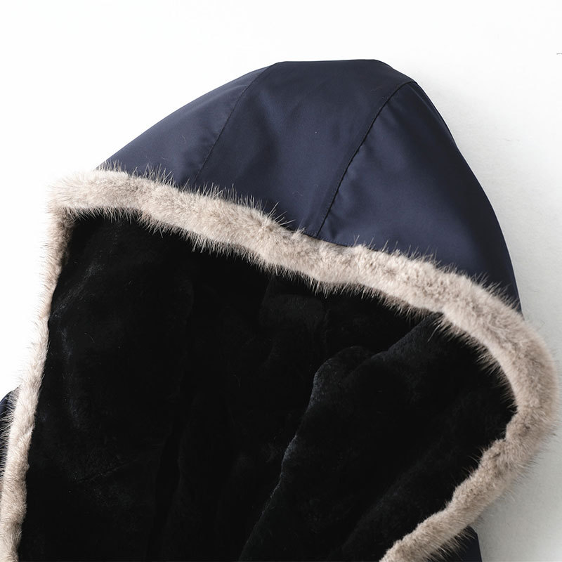 安柘娜冬季新款皮草派克服可拆卸獭兔毛尼克服女中长款水貂毛K29151·黑色