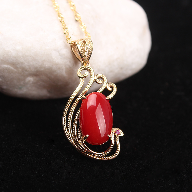 映时18k金镶贵气阿卡红珊瑚吊坠共同