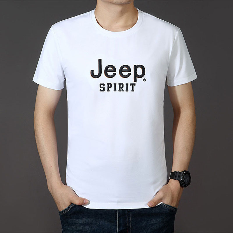JEEP SPIRIT新款夏季圆领宽松大码纯色短袖t恤8005·白色