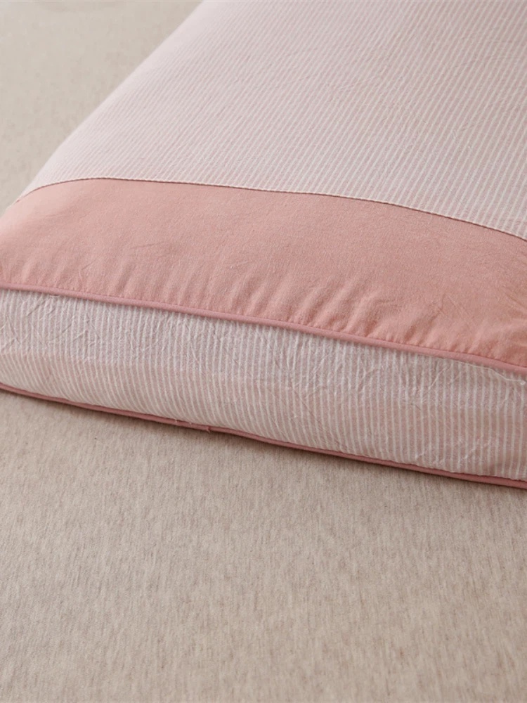 2只全棉简约条纹款荞麦枕头枕芯·粉色
