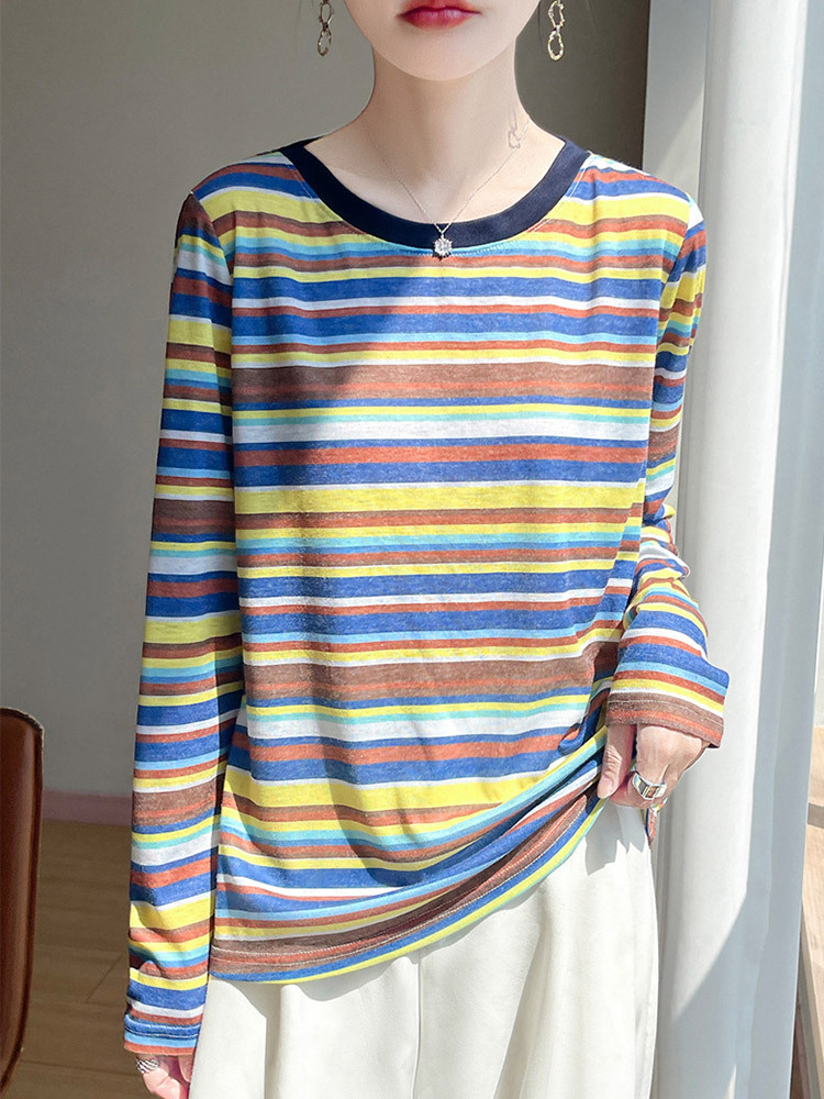 新款超细纤维透气多彩条纹气质减龄防晒衫·炫彩条纹