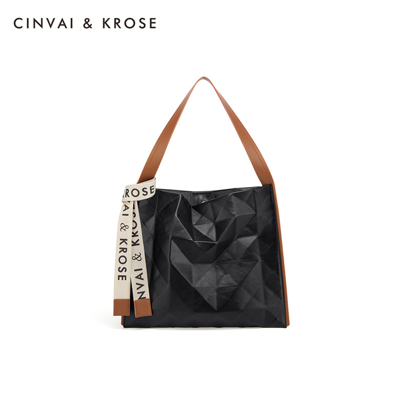 CinvaiKrose 包包潮女包小众设计大容量托特包单肩腋下包B6225·黑色