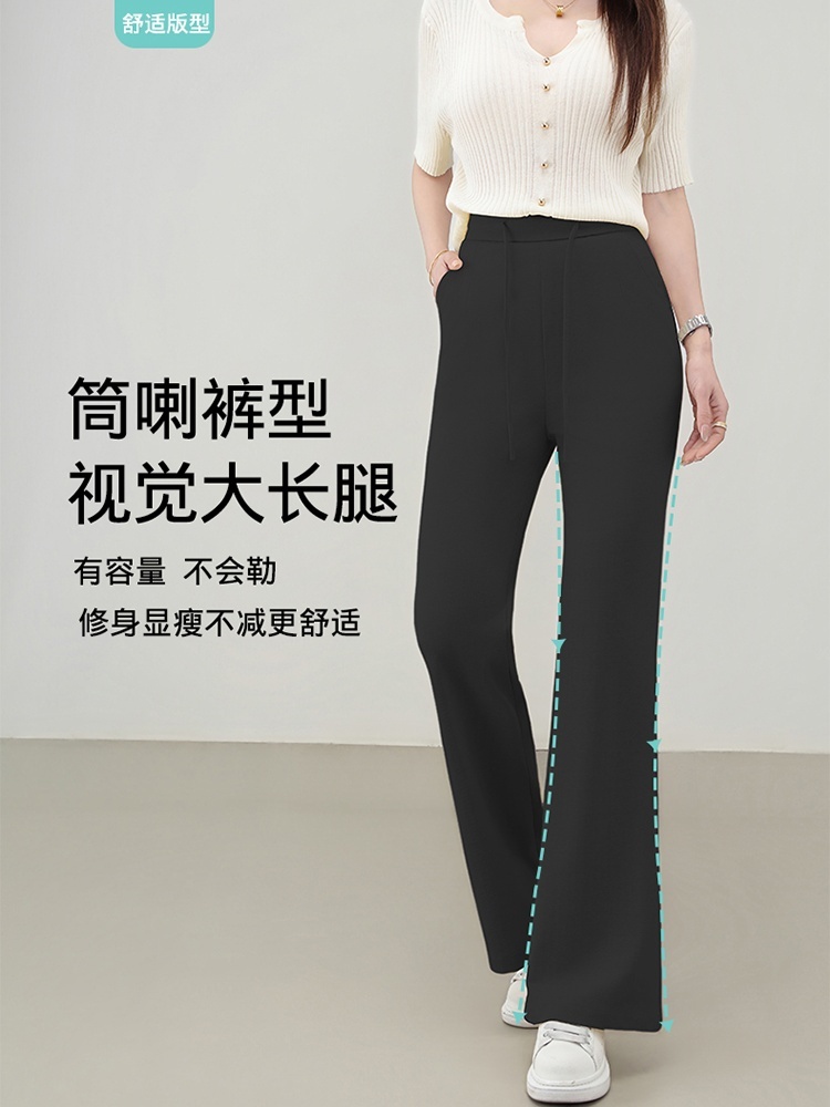 【大牌代工厂出品】和顺圣亚麻松紧腰筒喇裤26032·黑色