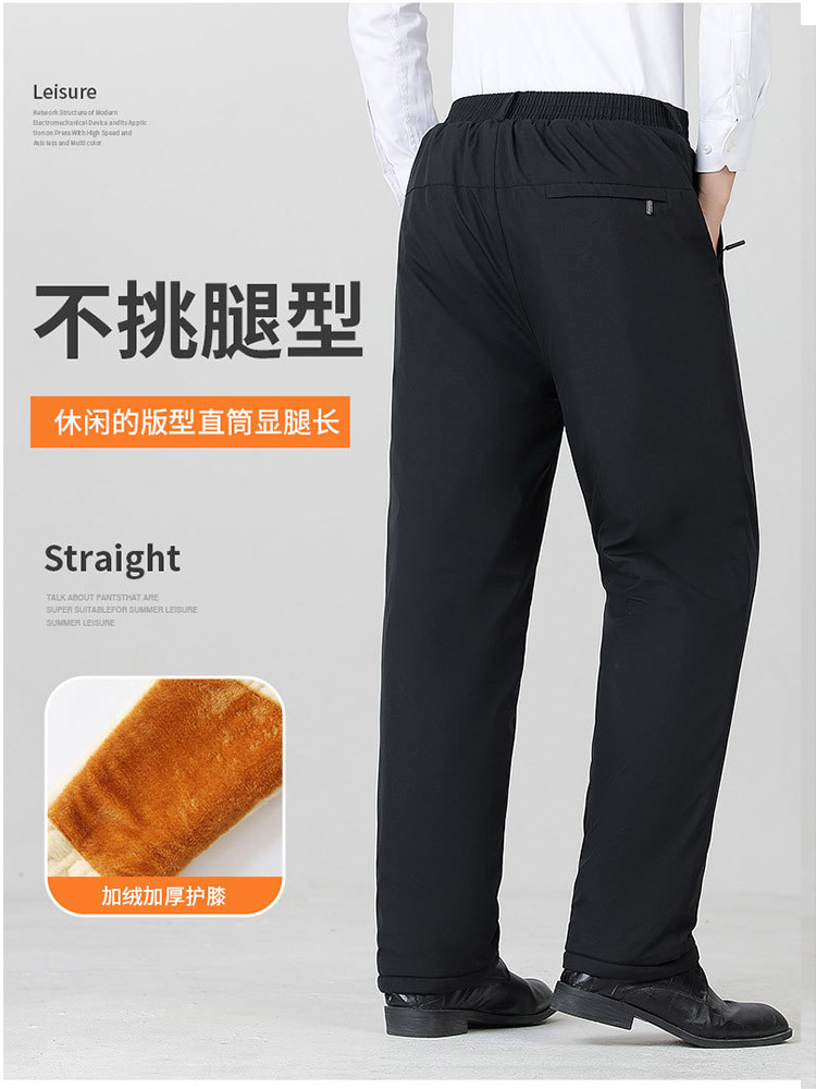 新款超厚羊羔绒保暖松紧腰门襟口袋男士西裤·藏青色