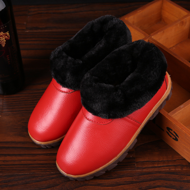 安柘娜冬季男女居家牛皮棉鞋情侣家居地板防滑厚底DT015·04酒红色-（女款）