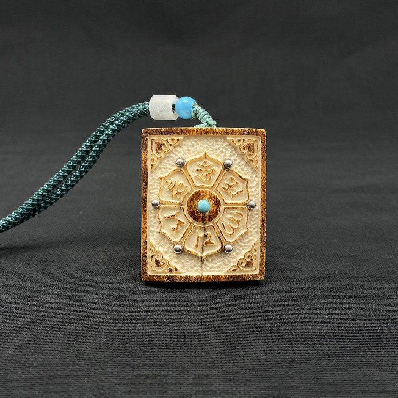 泓铭珠宝猛犸象牙金皮法轮镶嵌吊牌