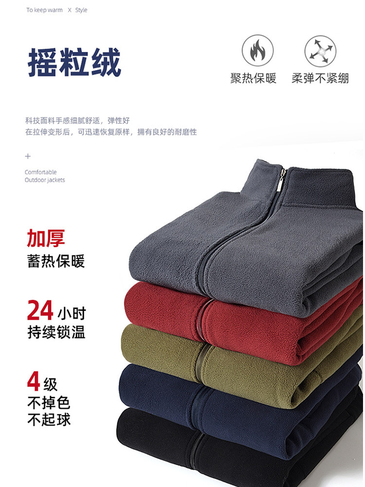 【男女同款】时尚摇粒绒抓绒超保暖拉链口袋立领外套·深灰色